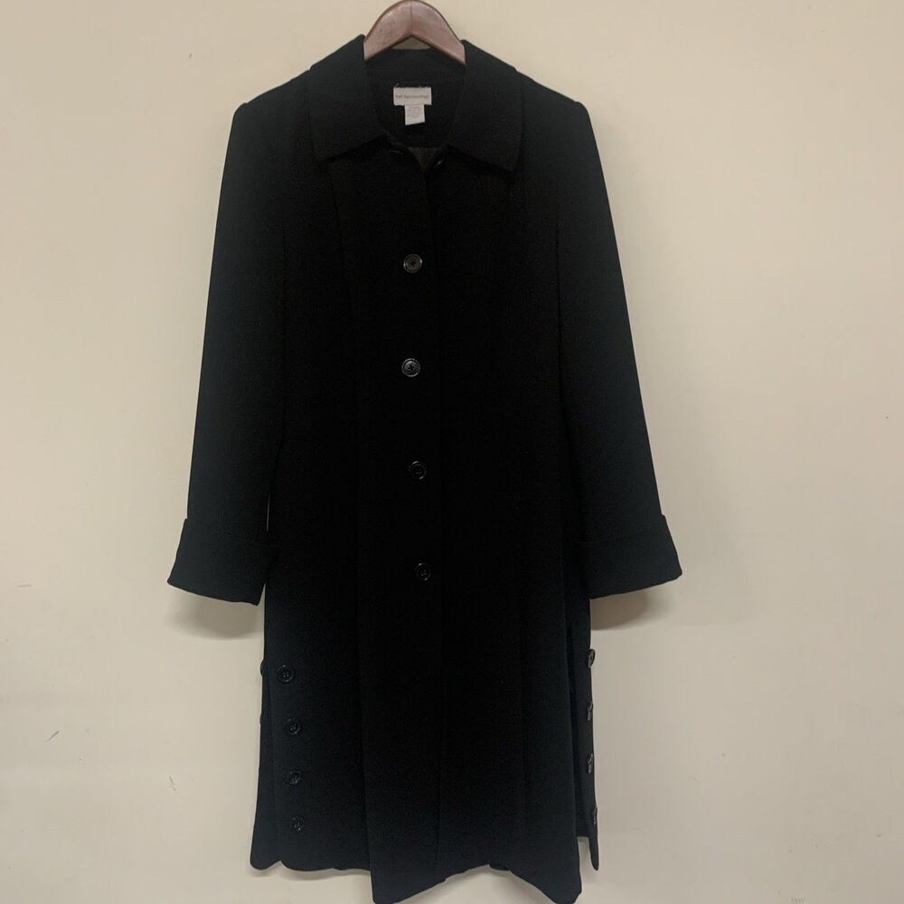 Soft Surroundings Trench Coat Black Button Down Lined Preppy Women’s Size Medium